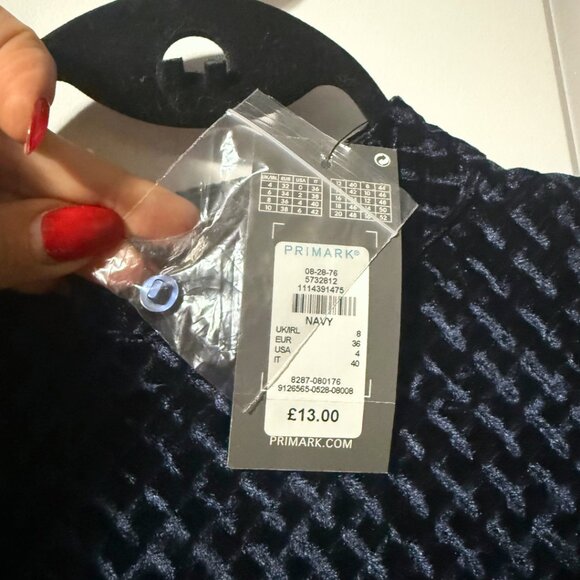Primark Navy Blue Velvet Long Sleeve Bodycon Dress – Size US 4 | New with Tags - Picture 4 of 5